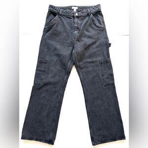 H&M Wide Leg Cargo Baggy Jeans Hammer Loop Washed Black Women’s Size 14 LIKE NEW